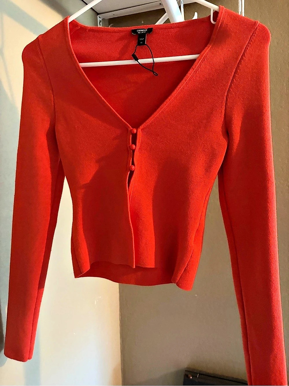 Express Red V-Neck Button-Front Cardigan Size XS